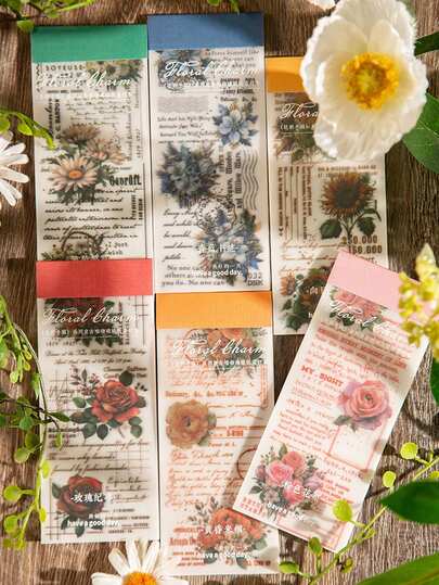30 piezas Libro de material de serie de bocetos con motivos florales, papel de ácido sulfúrico translúcido, material de papel vintage para plantas de scrapbooking DIY, decoración, 6 estilos para suministros de oficina y estudiantes, de vuelta a la escuela