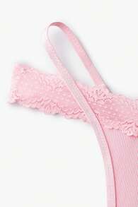 Bisouelle Fashion Lace-Trim Low-Waist Thong Panties - Pink - View 3