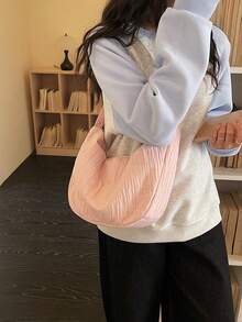 Tas Bahu Wanita Gaya Korea, Lembut, Orisinal, Desain Unik, Kapasitas Besar Baru, Serbaguna, untuk Penggunaan Sehari-hari. - Berwarna merah muda - View 3