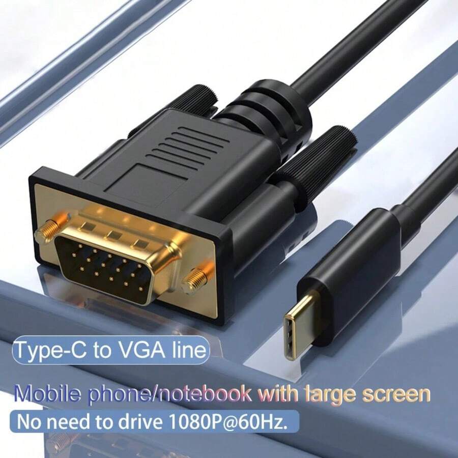 USB-C To VGA Adapter, USB Type-C To VGA Converter, Compatible With Apple Air, Pro. USB-C Input, VGA Output, Supports Up To 1080P Resolution. - View 1