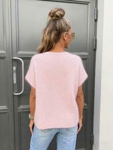 Women's Casual Loose Knit Sweater, Pink, Suitable For Spring, Summer And Autumn. Holiday Edition With Delicate Buttons, V-Neck Cardigan Vest, Minimalist And Versatile - Baby Pink - View 2