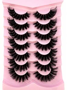 7对DD卷翘蓬松假睫毛，打造柔软浓密的8D仿貂毛睫毛，浓密睫毛嫁接妆容 - 黑色 - 查看 3