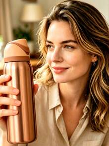 Owa Laaa Rose Gold Water Bottle 32oz, 945ML, With Straw, Heat Preservation Time More Than 24 Hours, Cold And Hot Water Can Be Insulated, Can Make Coffee, Frozen Drinks, Exquisite Workmanship, Suitable For Camping, Work, Indoor And Outdoor Use. - 金色 - 查看 2