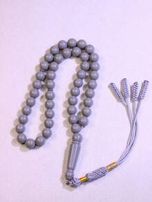 1串灰色45颗10毫米流苏吊坠伊斯兰念珠，手工树脂编织流苏斋月念珠（适用于开斋节、宰牲节、斋月、日常使用、礼品） - 彩色 - 查看 4