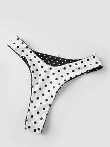 Women's 2 Piece Bikini Set Reversible Dot Print Halter Bra And Low Rise Briefs Bathing Suit For Beach Pool - Black and White - View 6