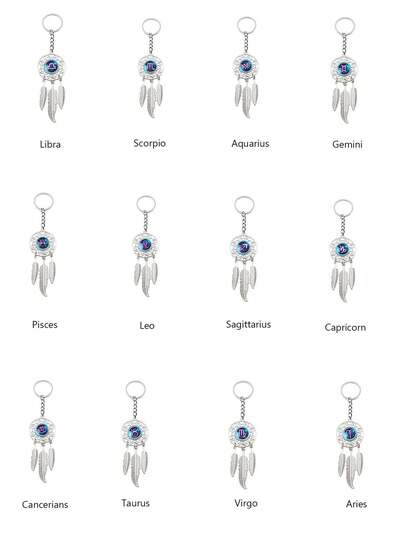 12 Zodiac Signs Vintage Wind Chime Dream Catcher Minimalist Phone Charm, Keychain Gift For Constellation Enthusiasts, Dreamlike Souvenir
