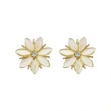 Nouvelles boucles d'oreilles à fleurs en opale, bijoux élégants cadeaux pour femmes et filles - Or jaune - Voir 9