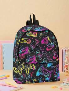 1 pieza Mochila con múltiples bolsillos impresa con consola de juegos de dibujos animados, de gran capacidad, versátil, de alta calidad, con cierre de cremallera, adecuada para niños y niñas, excelente para la escuela y actividades al aire libre - Multicolor - Ver 8