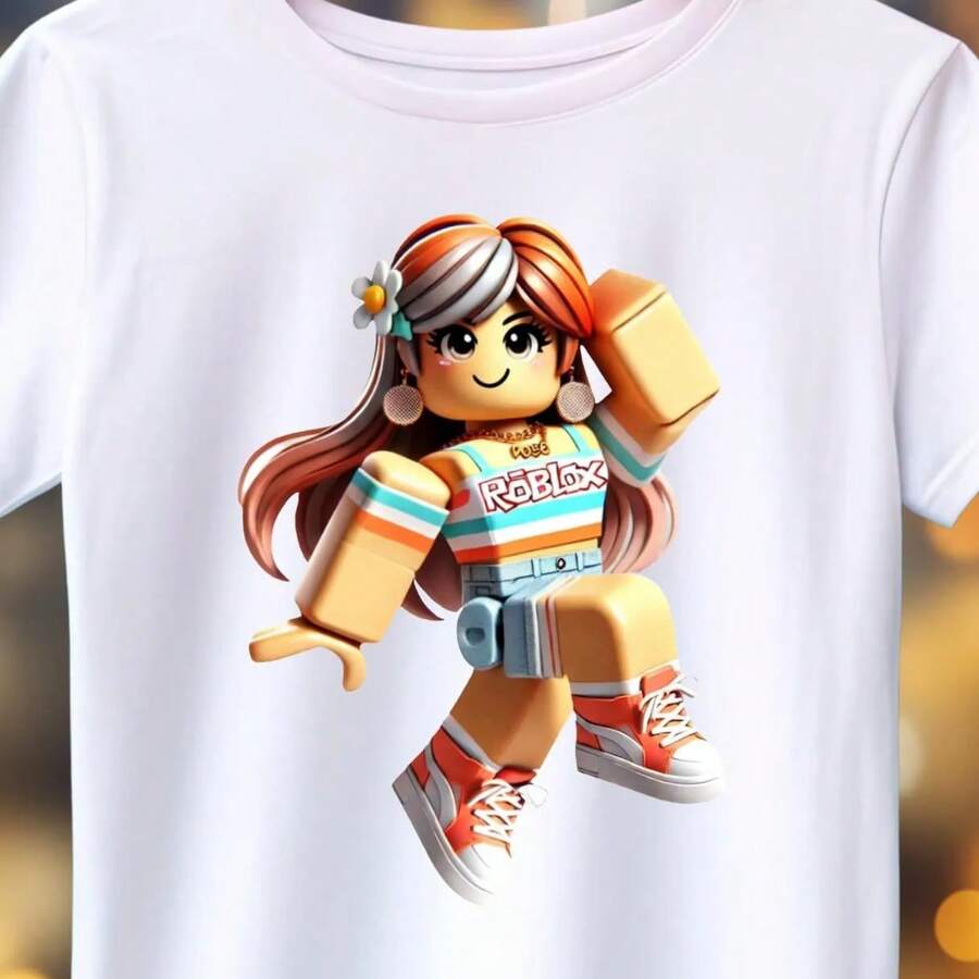 Roblo Avata Girl - Jump Suit And Tennis Shoes Shirt - Gamer Tee - White - View 1