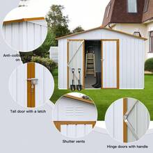 10x12 Ft Metal Garden Sheds Outdoor Storage Sheds White+Yellow - 白色 + 金屬1 - 查看 4