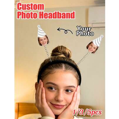 1/3/5 pièces Décorations de fête personnalisées, accessoires photo personnalisés, serre-tête photo personnalisé pour femmes, convient pour les photos et décorations d'anniversaire, chapeau d'anniversaire personnalisé, décorations de fête, fêtes à thème, enterrements de vie de jeune fille, téléchargez votre serre-tête photo, cadeau d'anniversaire unique pour la meilleure amie, décorations mignonnes et belles