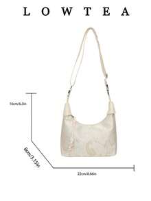 low tea 1 chiếc túi tote nylon thêu kiểu Trung Quốc, thích hợp để đi mua sắm, hẹn hò, làm quà tặng cho nữ, túi công sở, hoàn hảo cho văn phòng, trường đại học, công việc, đi làm. - trắng - Xem 3