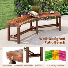 COSTWAY Patio Curved Bench, Solid Wood Fire Pit Bench For 2-3 People, Outdoor Backless Loveseat For Backyard, Garden, Poolside, Brown - Brown - View 5