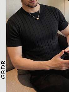 GRDR 男士夏季圆领罗纹针织短袖T恤，户外休闲装 - 黑色 - 查看 1