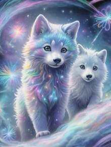 1 Set Of 20"X20" Diamond Painting Kit, 5D Handmade DIY Colorful Snow Wolf, Home Decor, Surprise Gift - Multicolor - View 15