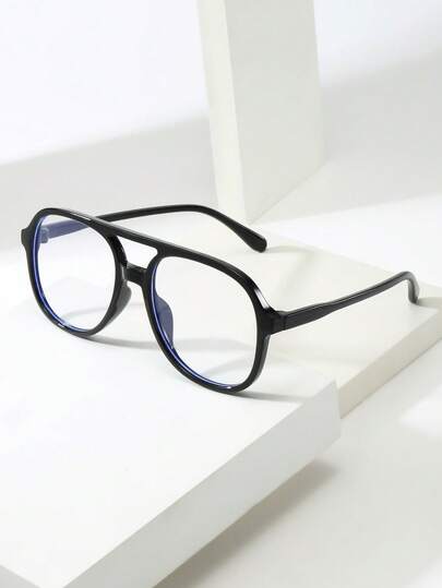 1pc Women's Double-Bridge Large Frame High-Quality Minimalist Fashion Decorative Glasses, Suitable For Daily Wear, Parties, And Casual Outfits