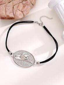 1pc Retro Cowboy Style Oval Pendant Braided Bracelet, Unisex Fashion Accessory, Suitable For Daily Wear, Party, Date, Festival, Beach Vacation, Great Gift For Friends, Family, Couples, Unique Original Jewelry Design - Silver - View 5
