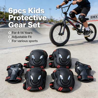 BAT DEICIDE 6pcs Kids Protective Gear Set, Knee & Elbow Pads With Wrist Guards For 4-14 Years, Impact Resistant Gear For Skateboard, Cycling, Scooter, Skating - CPSIA Certified,(Multiple Colors Available)