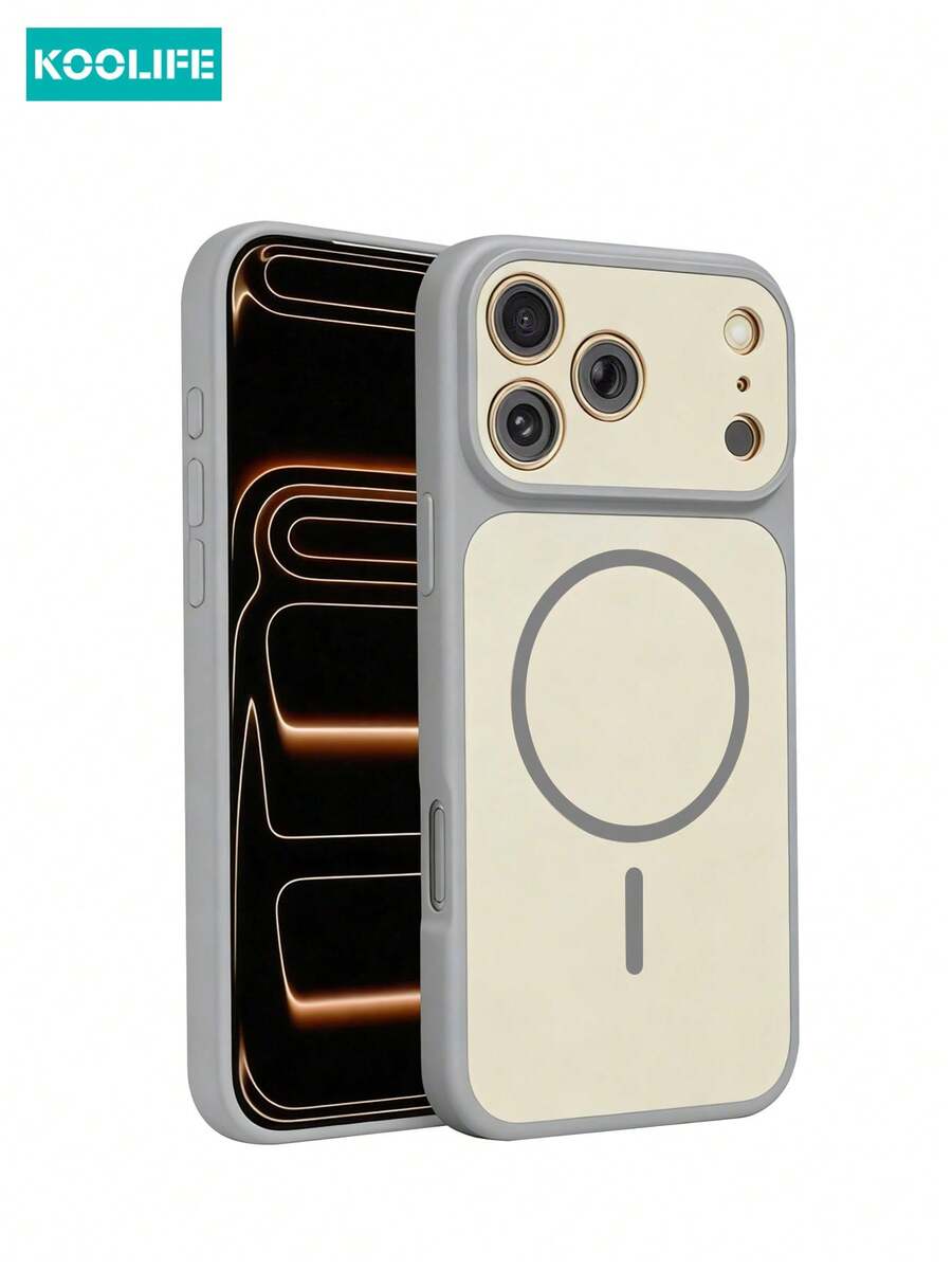 Magnetic Koolife 1pc Color Block Magnetic Case, PC+TPU, Precise Cutout, Slim Ring Magnet, Two-Tone Design, Full Body Shockproof Cover, Compatible With Apple 17/17Pro/17ProMax - Grey - View 1