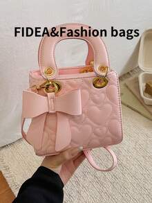 Quilted PU Rhombus Pattern Mini Handbag, Casual Versatile Shoulder Bag/Crossbody Bag, Elegant Maternity Bag For Women - Pink - View 8