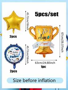 5pcs/Set Father's Day Decoration Balloon Set, Includes "Te Amo Papa" Trophy Balloon, Happy Father's Day Blue Round Balloon, Gold Star Balloons, For Father's Day Party Decor, Gift For Dad, Best Dad Balloons, Dad Birthday Decoration - Multicolor - View 2