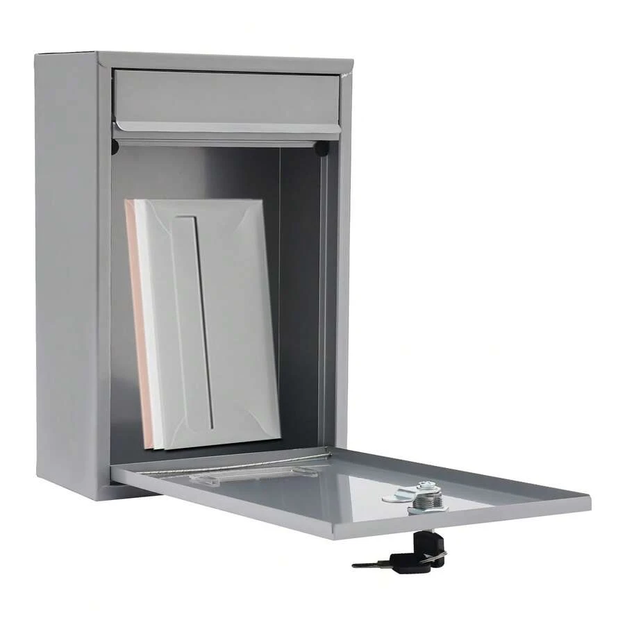 CNCEST Wall-Mounted Mailbox, Silver Metal Mailbox With Key Lock, Indoor&Outdoor Locking Drop Box, Clear Window Mailbox, 8.46*3.35*12.6in - A - View 1