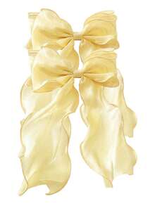 1/2/3pcs Net Mesh Bow Ribbon Hair Clips, Daily Hair Accessories, Large Hair Clips Hair Decoration - Yellow - View 6