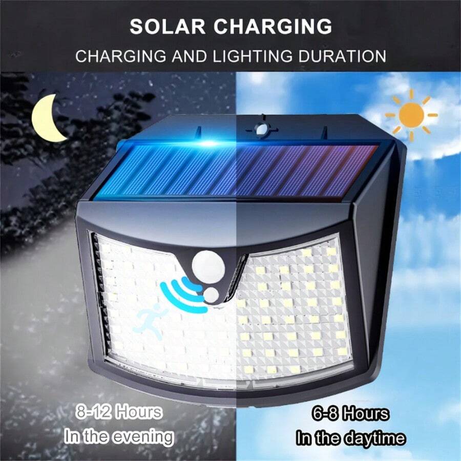 70 LED White Solar Powered Motion Sensor Lights, IP65 Waterproof Outdoor Wall Lamp, 3 Working Modes, Suitable For Garden/Patio/Commercial Area Lighting, Holiday/Father's Day/Mother's Day Gift