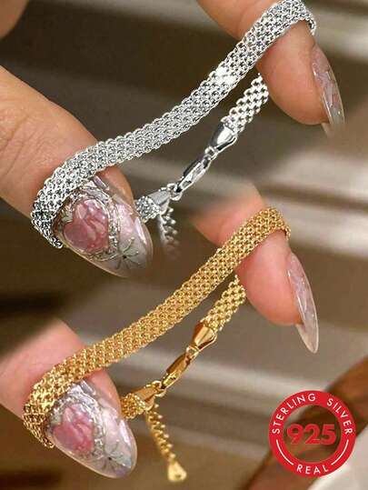 سوار من الفضة الإسترليني عيار 925 بتصميم دانتيل ساتان، قطعة واحدة، إكسسوار فاخر للنساء للاستخدام اليومي، أنيق ومتعدد الاستخدامات، مناسب لعيد الحب، وأعياد الميلاد، والحفلات، والارتداء اليومي