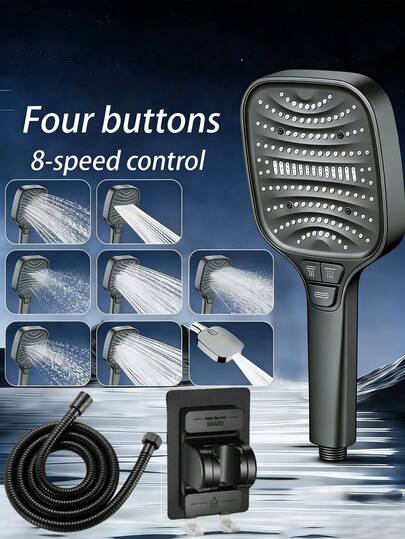 8-Mode Pressurized Shower Head Set, Large Panel Handheld Shower Head With 8 Adjustable Spray Patterns, Durable Plastic Structure, Modern Style, G1/2 Universal Interface, High-Pressure Filtration And High-Flow Rain Shower System. Suitable For Home And Hotel Bathrooms, Essential Accessory For Modern Bathrooms And RV Showers. Upgrade Your Bathroom And Enjoy A Comfortable Shower Experience. Ideal Gift For Holidays And Bathroom Renovations.