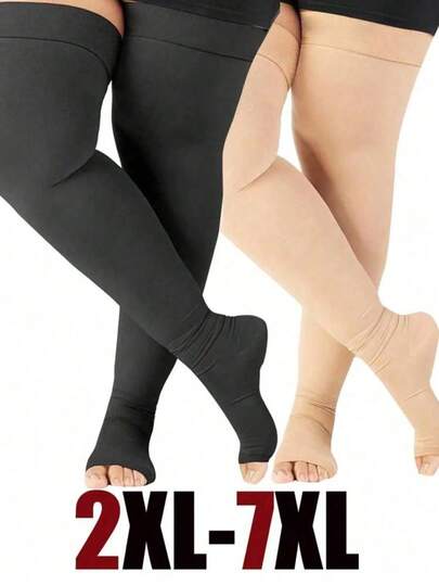 2 Pairs Mixed Color Over-The-Knee Plus Size Segmented Compression Calf Thigh Socks 2XL 3XL 4XL 5XL 6XL 7XL Sports Fitness Running Open Toe