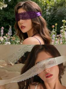 1 pieza Máscara de ojo de unicolor con flor de encaje para mascarada, diadema elástica, capa interna suave, máscara facial decorada con encaje, kit de juego de roles para parejas, adecuado para noches románticas y fiestas sexys - Multicolor - Ver 38