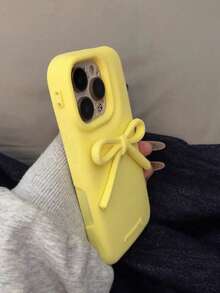 韩版蝴蝶结白色软硅胶手机壳，兼容 17/16 Pro Max，也适用于 15/14/13，独特设计 - 黃色 - 查看 2