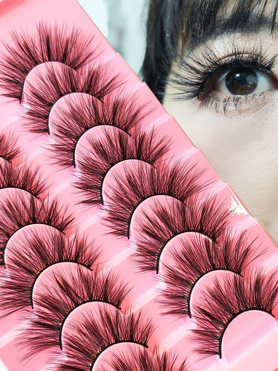 8 Pairs/Box European And American Messy Style 3D Multi-Layer Crossed Extra Long & Dense False Eyelashes, Asian Mixed Ethnicity, Suitable For Smoky Makeup, Nightclub, Reusable Stage Performance Dramatic Lashes