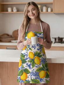 1pc, Lemon Pattern Polyester Apron, Suitable For Cooking, Baking, And Gardening - Can Be Used As Attire For The Kitchen And Dining - Multicolor - View 4