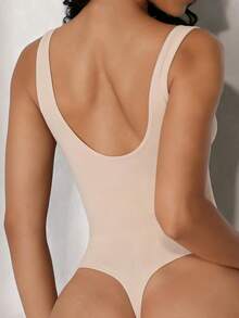 Women's Black Sleeveless Front-Zip Bodysuit - Seamless Slim-Fit Design - Apricot - View 2