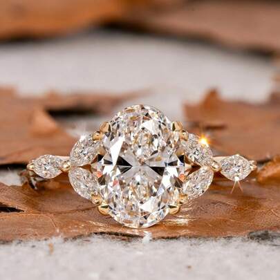 奢华时尚 18K 镀金立方氧化锆鸽蛋简约结婚戒指（女士款）