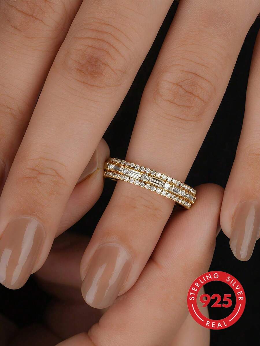 1 chiếc nhẫn đeo ngón cái hình bán nguyệt bằng bạc Sterling S925, món quà trang sức thanh lịch dành cho phụ nữ.