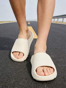 Dép đi trong nhà 4 mùa cho nam, dép sandal đế dày kẻ sọc đen, dép đi biển unisex. - Màu be - Xem 7