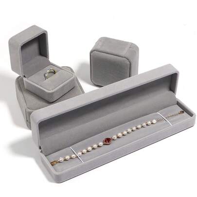 1pc Gray Velvet Jewelry Box, Multi-Size Luxury Elegant Earring, Pearl Necklace, Bracelet Gift Packaging Box