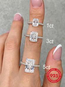 1 chiếc nhẫn đính hôn/cưới hình chữ nhật lấp lánh, bạc sterling 925, nhẫn hứa hẹn/nhẫn vĩnh cửu dành cho nữ, món quà trang sức tinh tế. - Bạc - Xem 2