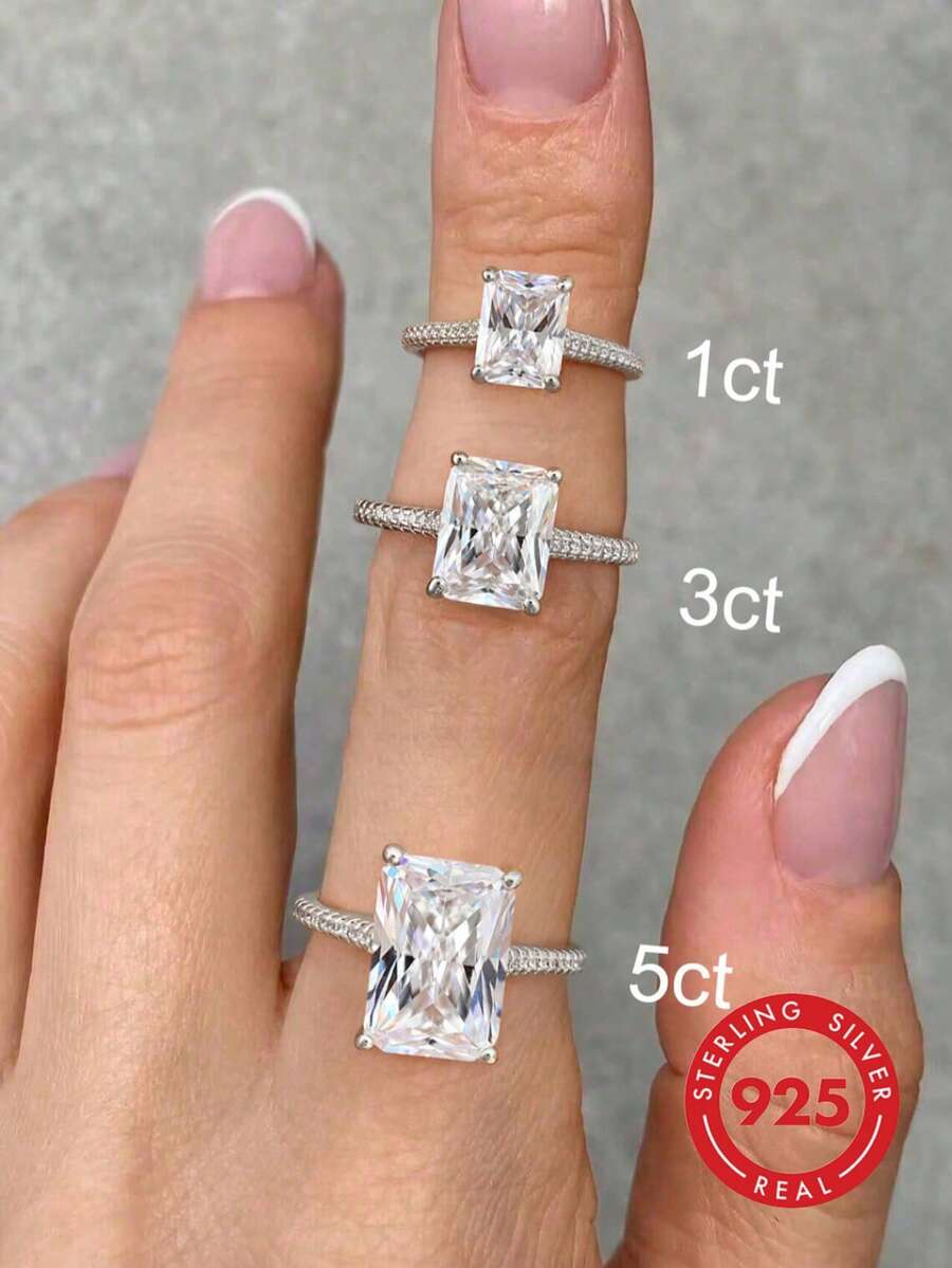 1 chiếc nhẫn đính hôn/cưới hình chữ nhật lấp lánh, bạc sterling 925, nhẫn hứa hẹn/nhẫn vĩnh cửu dành cho nữ, món quà trang sức tinh tế.
