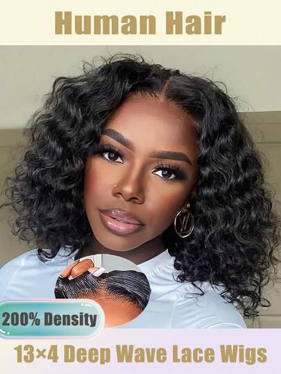 Tóc giả ngắn kiểu bob sóng sâu, đã tỉa sẵn, tóc giả ren phía trước trong suốt kiểu sóng ướt dành cho nữ, mật độ 200%, kích thước 13x4, tóc giả ren phía trước trong suốt bằng tóc thật, kiểu dáng thoải mái, thanh lịch, kiểu tóc bob ngắn xoăn thời trang, dài 8-16 inch, tóc giả bob xoăn đen tự nhiên kiểu sóng sâu, thích hợp cho hàng ngày và các sự kiện đặc biệt, tóc giả ren phía trước kiểu sóng xoăn, màu tự nhiên, kiểu tóc dự tiệc, kiểu tóc nghỉ mát cho nữ, tóc giả bob ngắn xoăn.