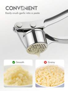 Meoky 1 pieza Prensa de ajo de acero inoxidable, triturador manual de ajo y jengibre, resistente a la oxidación y duradero, fácil de limpiar, apto para cocina, comedor y hogar - Plateado - Ver 4