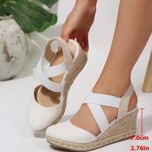 Women's Closed Toe Espadrille Wedge Sandals, Crisscross Elastic Ankle Strap Platform Sandals Comfortable Summer Shoes - 米色 - 查看 7