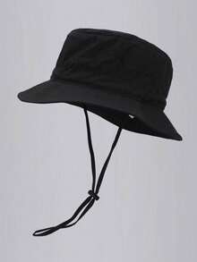 A Pure-Colored Decorative Bucket Hat With Drawstrings, Suitable For Daily Life And Outdoor Leisure, As Well As Summer Hats For Outdoor Activities In Summer, Such As Hiking And Fishing - màu đen - Xem 1