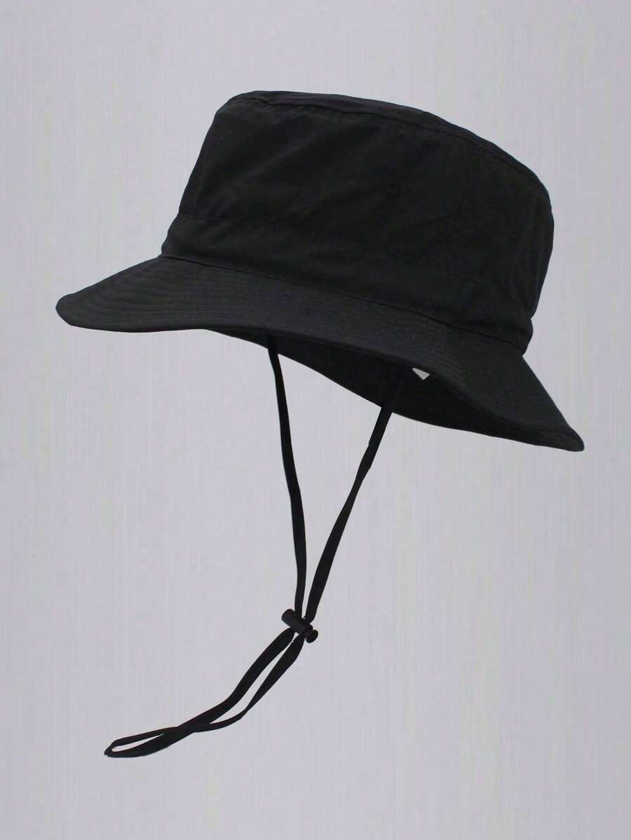 A Pure-Colored Decorative Bucket Hat With Drawstrings, Suitable For Daily Life And Outdoor Leisure, As Well As Summer Hats For Outdoor Activities In Summer, Such As Hiking And Fishing - màu đen - Xem 1