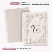 Capa e Contracapa Para Caderno Iscool Disc Entrepontos Monograma Letra W - M (17 x 23 cm) - Visão 3