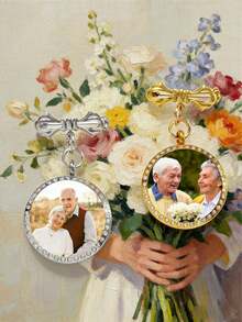 Custom Photo Brooch Pendant | Wedding Bouquet Keepsake Jewelry For Bride & Groom - Round - Frosted - View 13