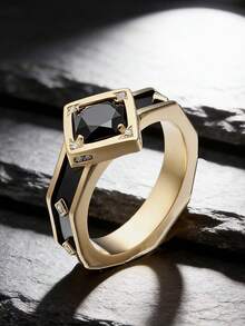 Nhẫn nam bằng đồng hình học đính đá Cubic Zirconia đen, bí ẩn và thời trang, phù hợp để đeo hàng ngày, làm quà cưới, quà đính hôn, quà kỷ niệm. - Nhiều màu - Xem 9